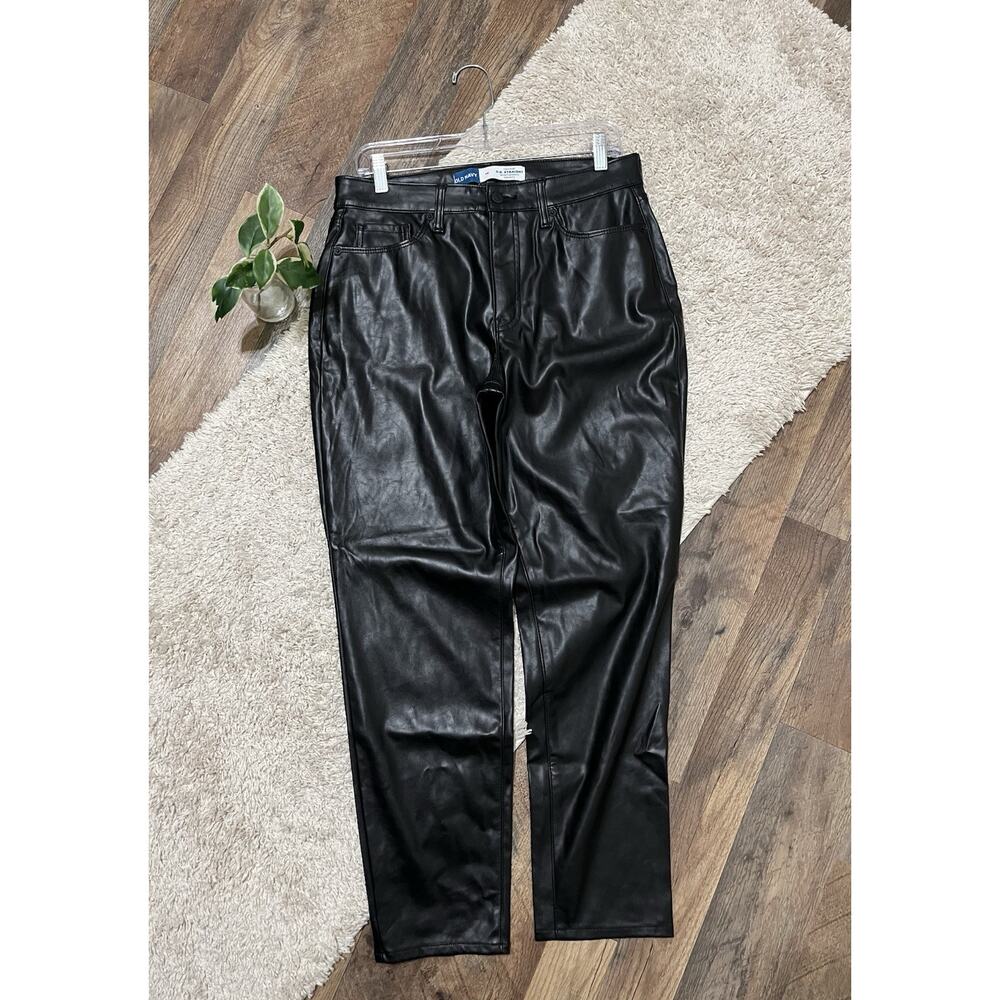 Old Navy Size 10 Black Faux Leather High-Rise OG Straight Ankle Pants